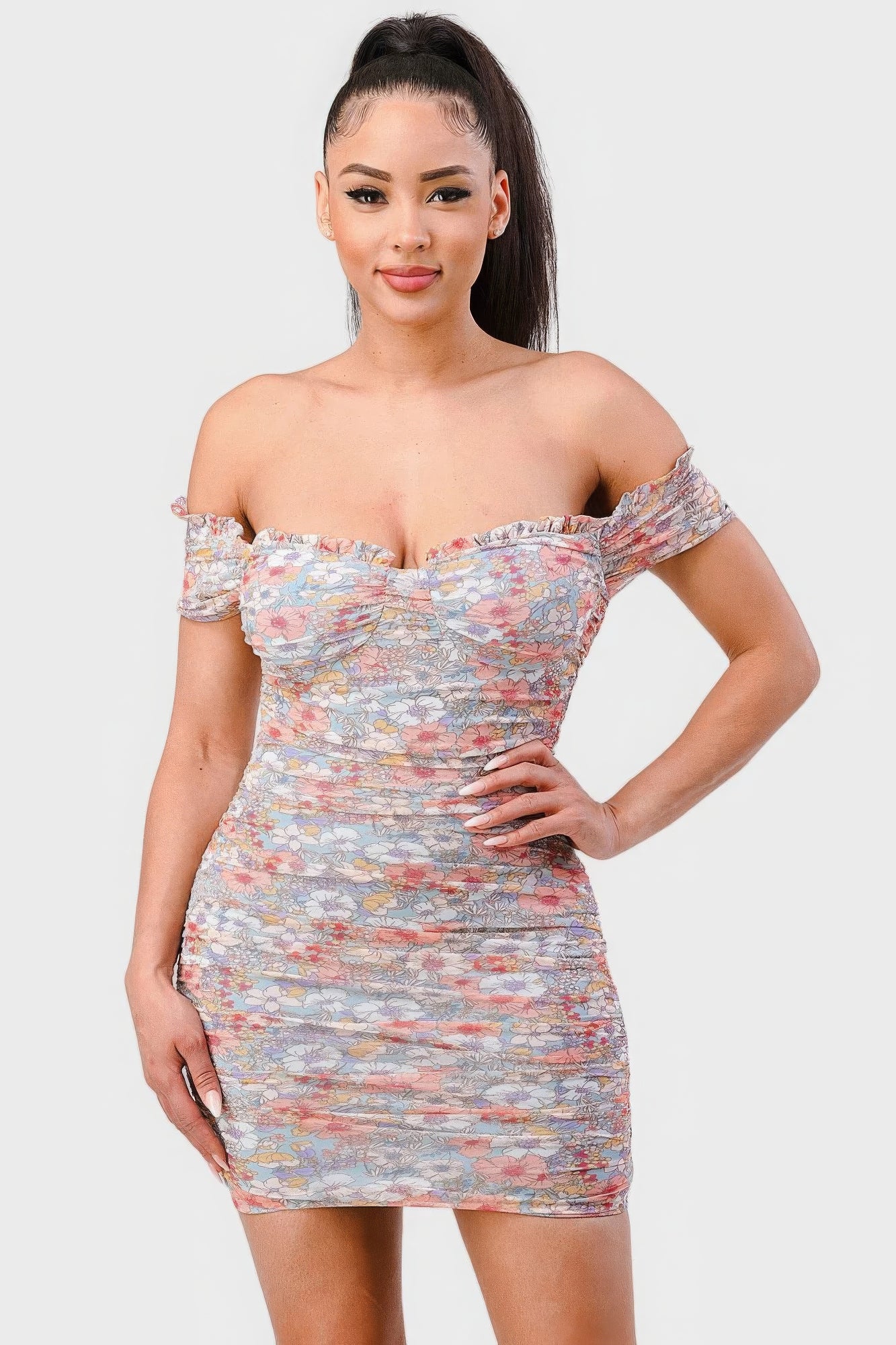 Off Shoulder Ruched Mini Dress