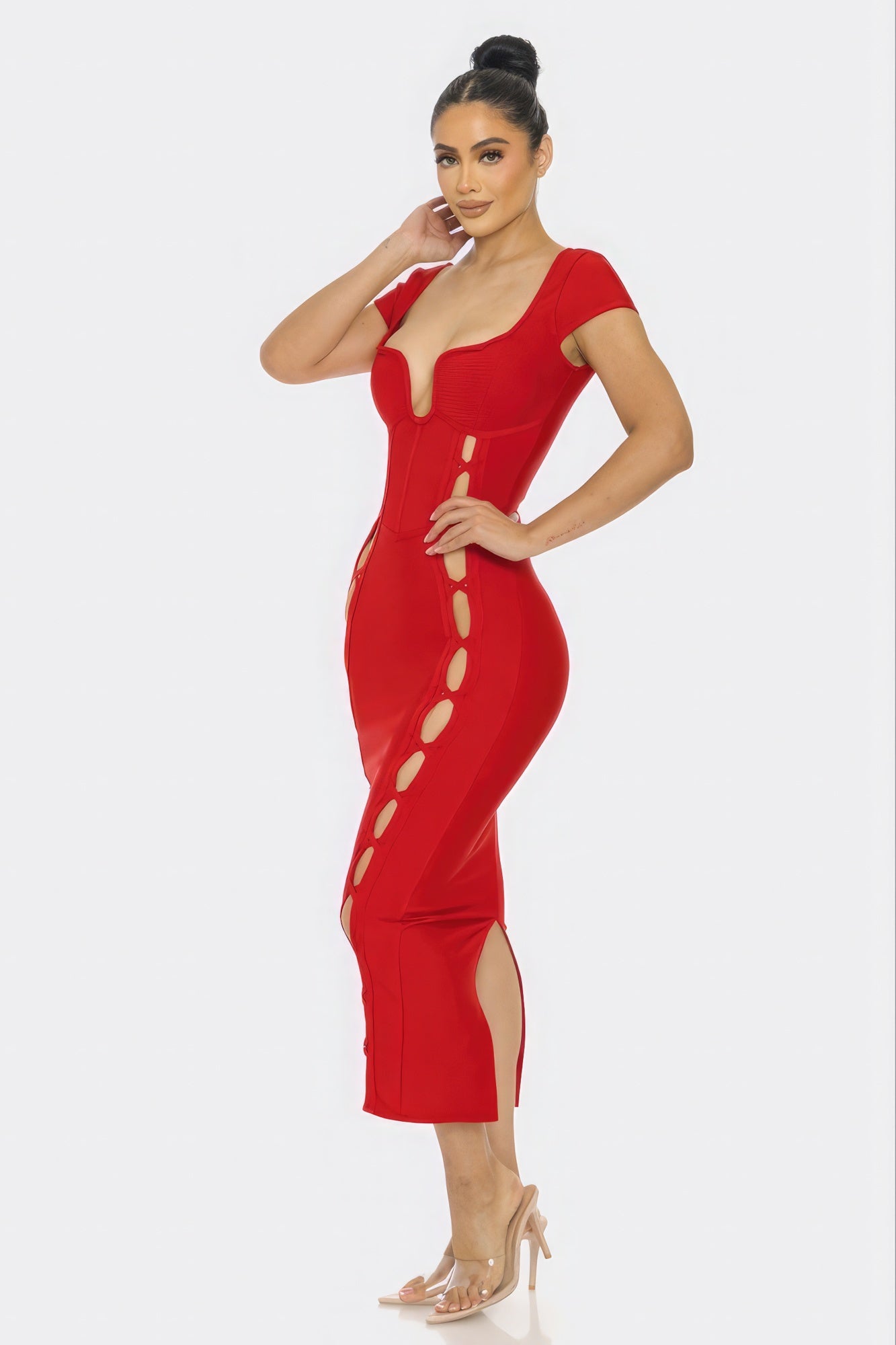 Red Cut Out Midi Dress