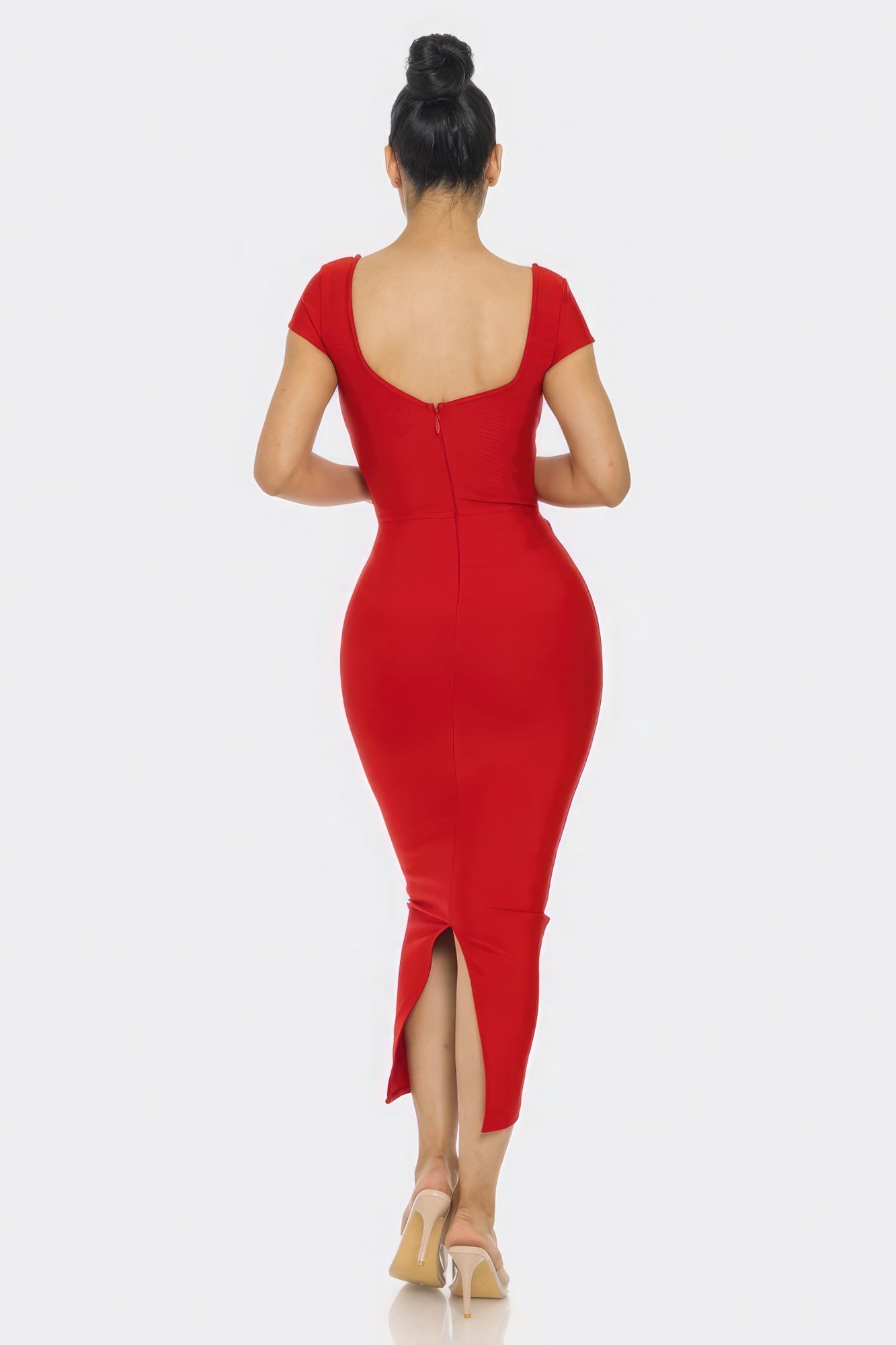 Red Cut Out Midi Dress