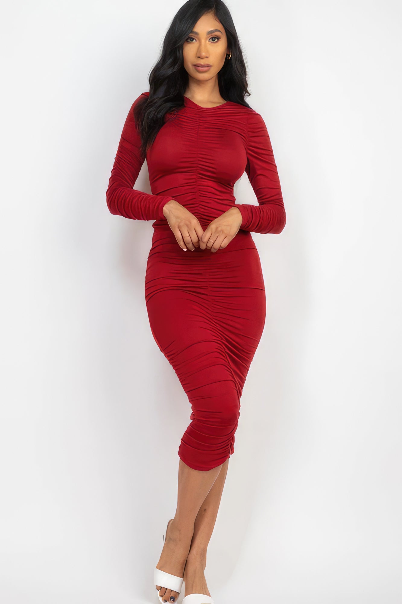 Long Sleeve Ruched Dress (Multiple Colors)